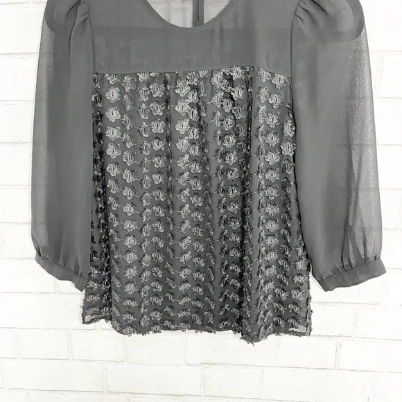 Madewell Black Fringeflower Applique Sheer Blouse Women's Size XS - Picture 4 of 8